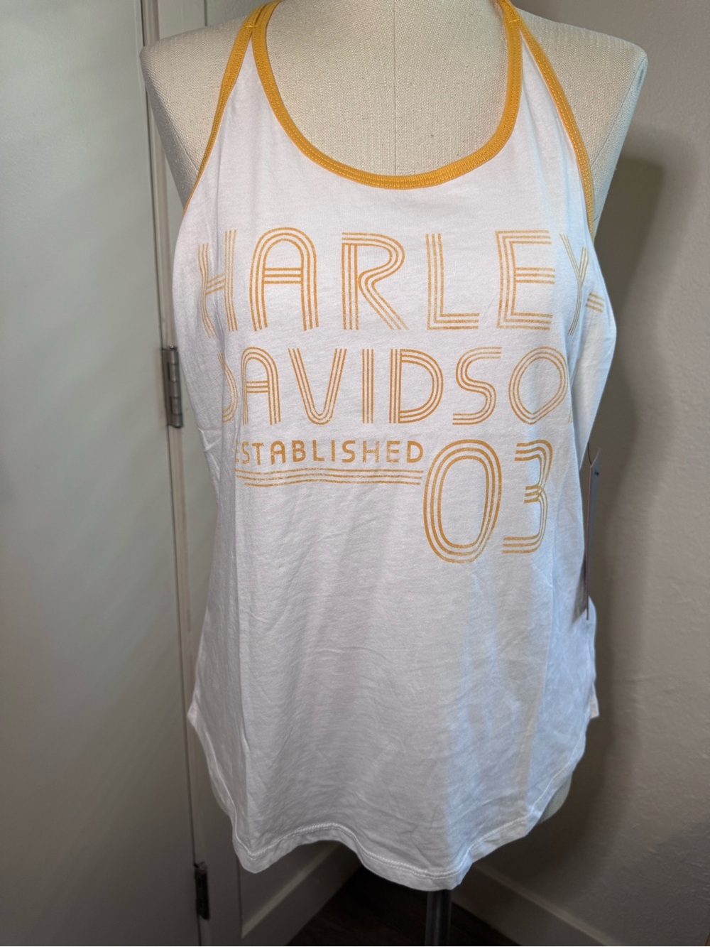 Harley-Davidson White and Yellow Graphic Racerback Tank